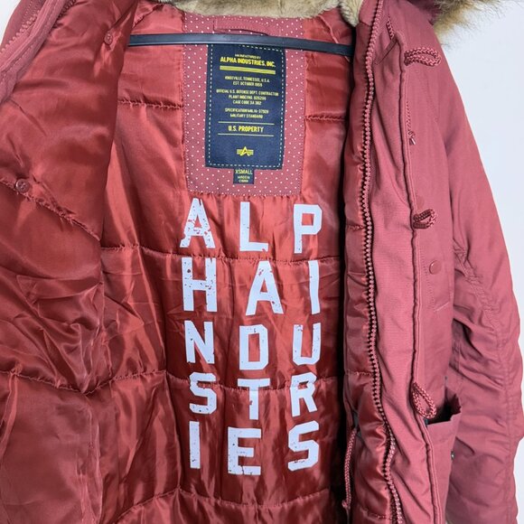 Alpha Industries Altitude Parka Jacket Red sz XS women’s - Picture 9 of 12